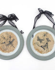 Set of Two Green And Ivory Butterfly Glass Circle