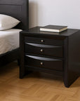 25" Dark Brown Solid Wood Three Drawer Nightstand