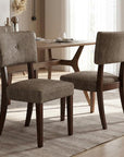 Set of Two Tufted Gray And Brown Upholstered Fabric Open Back Dining Side Chairs