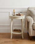 24" White Solid Wood Round End Table With Shelf
