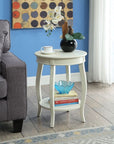 24" White Solid Wood Round End Table With Shelf