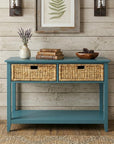 44" Teal Blue Solid Wood Console Table