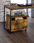 19" Brown And Black Rustic Wood Single Drawer Rolling Filing Cabinet
