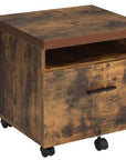19" Brown And Black Rustic Wood Single Drawer Rolling Filing Cabinet