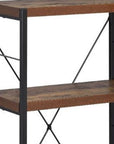 43" Black And Brown Distressed Metal and Wood Three Tier Etagere Bookcase