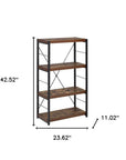 43" Black And Brown Distressed Metal and Wood Three Tier Etagere Bookcase