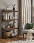 43" Black And Brown Distressed Metal and Wood Three Tier Etagere Bookcase