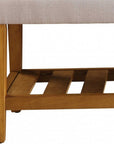 40" Light Gray and Brown Upholstered Polyester Bench with Shelves