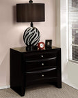 25" Black Solid Wood Three Drawer Nightstand