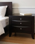 25" Black Solid Wood Three Drawer Nightstand