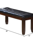 48" Black and Espresso Faux Leather and Wood Upholstered Bench