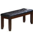 48" Black and Espresso Faux Leather and Wood Upholstered Bench