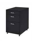 28" Black Wood And Metal Three Drawers Filing Cabinet
