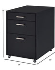 28" Black Wood And Metal Three Drawers Filing Cabinet