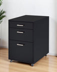 28" Black Wood And Metal Three Drawers Filing Cabinet