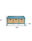 43" White Distressed Solid Wood Storage Bench with Baskets