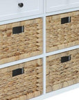 30" White Wood And Water Hyacinth Accent Cabinet With Six Drawers
