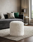 18" White Genuine Sheepskin Cylindrical Pouf Ottoman