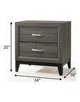25" Gray Two Drawers Nightstand