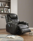 34" Black Leather Match Power Heated Massage Recliner