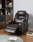 34" Black Leather Match Power Heated Massage Recliner