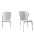 Set of Two White Upholstered Faux Leather Dining Side Chairs