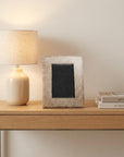 4" x 6" Black Cowhide Picture Frame with Mat