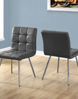 Set of Two Tufted Gray And Silver Upholstered Faux Leather Dining Side Chairs
