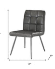 Set of Two Tufted Gray And Silver Upholstered Faux Leather Dining Side Chairs