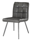 Set of Two Tufted Gray And Silver Upholstered Faux Leather Dining Side Chairs