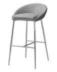 Set of Two 30" Gray And Silver Fabric And Metal Low Back Bar Chairs
