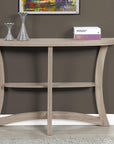 47" Taupe Half Moon Three Leg Console Table With Shelves