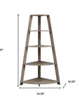 60" Taupe Wood Four Tier Corner Bookcase