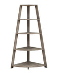 60" Taupe Wood Four Tier Corner Bookcase