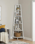 71" Espresso Wood Five Tier Corner Bookcase