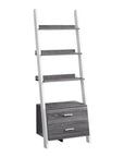 69" Gray and White Wood Ladder Bookcase With Two drawers