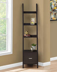 Brown Wood Four Tier Ladder Bookcase