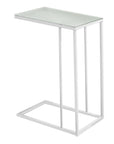 18.25" X 10.25" X 24" White Metal Tempered Glass Accent Table