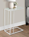18.25" X 10.25" X 24" White Metal Tempered Glass Accent Table