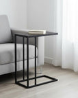 18.25" X 10.25" X 24" Black Metal Tempered Glass Accent Table