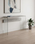 44" Gray And Clear Solid Console Table