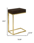 10.25" X 15.75" X 24.5" Cappuccino Finish And Gold Laminated Drawer Accent Table