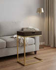 10.25" X 15.75" X 24.5" Cappuccino Finish And Gold Laminated Drawer Accent Table