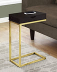 10.25" X 15.75" X 24.5" Cappuccino Finish And Gold Laminated Drawer Accent Table