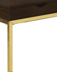 10.25" X 15.75" X 24.5" Cappuccino Finish And Gold Laminated Drawer Accent Table