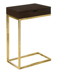 10.25" X 15.75" X 24.5" Cappuccino Finish And Gold Laminated Drawer Accent Table