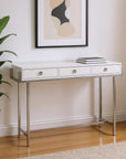 48" White and Silver Console Table And Drawers