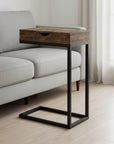 10.25" X 15.75" X 24.5" Cappuccino Finish And Gold Laminated Drawer Accent Table