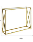 42" Clear And Gold Glass Frame Console Table