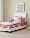 White Solid Wood Twin Upholstered Faux Leather Bed Frame